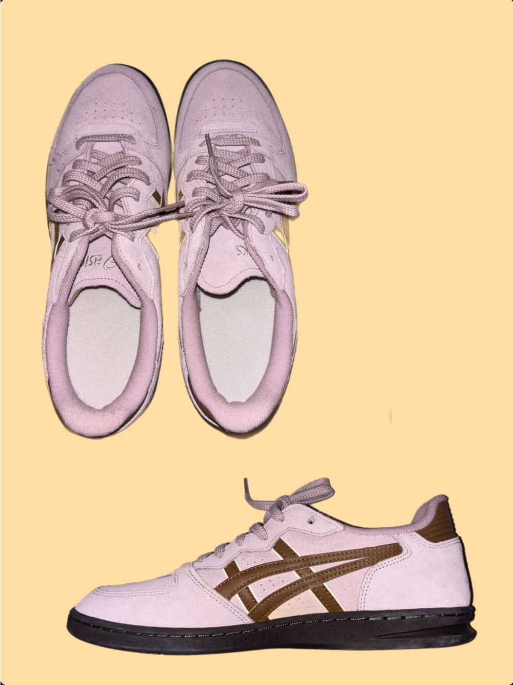 Asics Pink Suede Sneakers with Brown Stripes